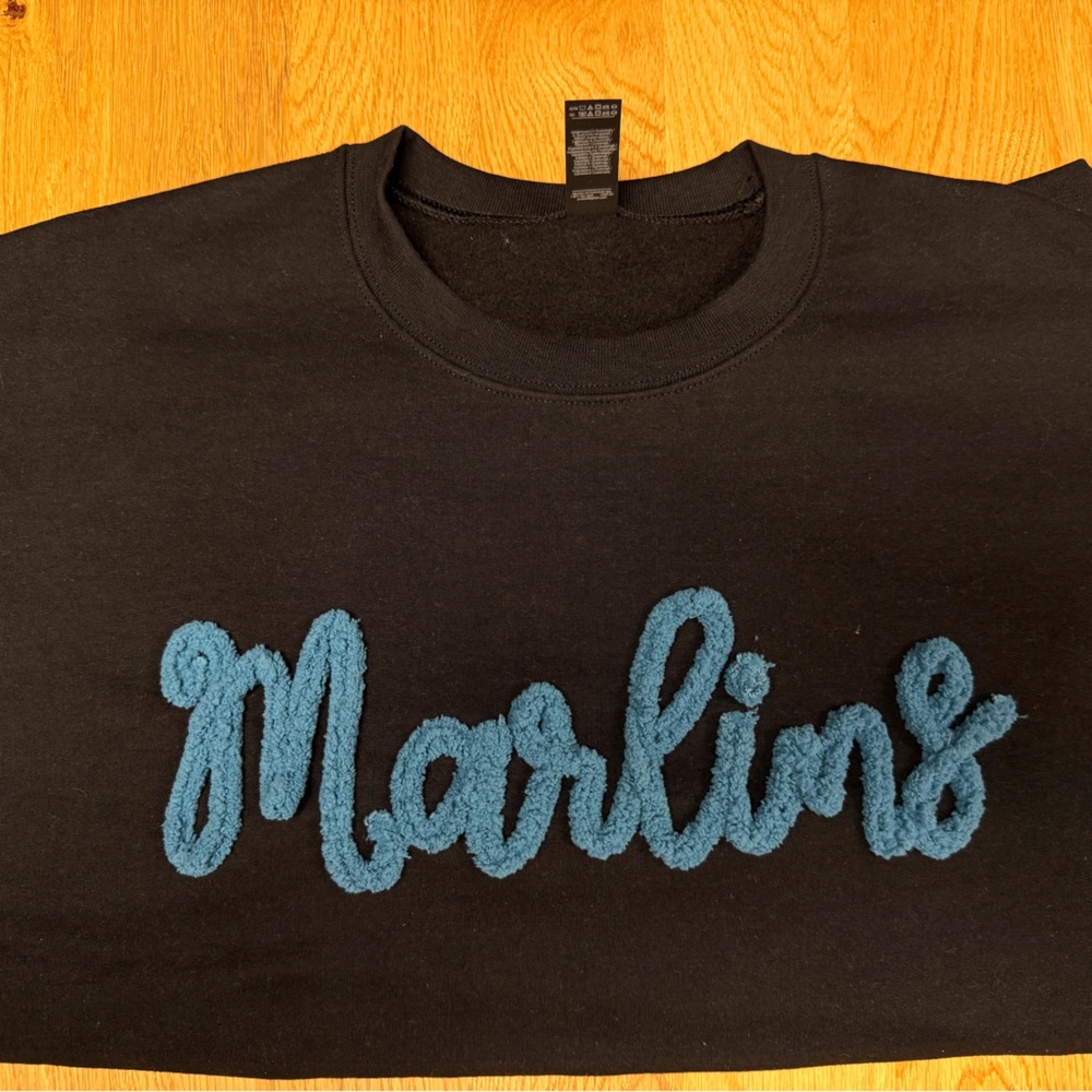 Navy Blue Crewneck Sweatshirt with Miami Marlins Chenille Embroidery